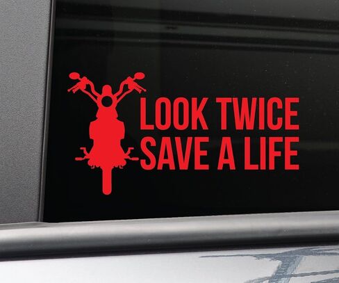 ملصق نافذة ممتص الصدمات من الفينيل لدراجة نارية Look Twice Save a Life للكمبيوتر المحمول والسيارة والشاحنة، مقاس 8.5 بوصة × 4.5 بوصة (برتقالي) in Saudi Arabia