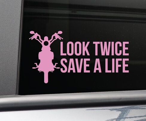 ملصق نافذة ممتص الصدمات من الفينيل لدراجة نارية Look Twice Save a Life للكمبيوتر المحمول والسيارة والشاحنة، مقاس 8.5 بوصة × 4.5 بوصة (برتقالي) in Saudi Arabia