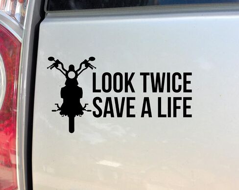 ملصق نافذة ممتص الصدمات من الفينيل لدراجة نارية Look Twice Save a Life للكمبيوتر المحمول والسيارة والشاحنة، مقاس 8.5 بوصة × 4.5 بوصة (برتقالي) in Saudi Arabia