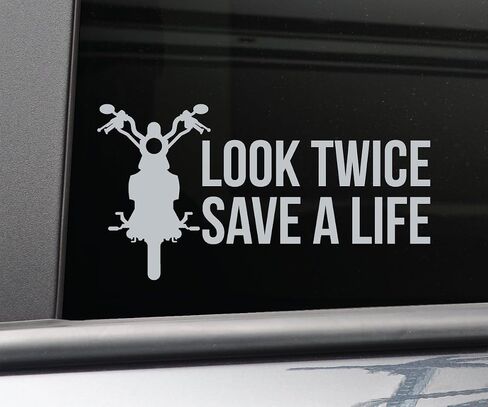 ملصق نافذة ممتص الصدمات من الفينيل لدراجة نارية Look Twice Save a Life للكمبيوتر المحمول والسيارة والشاحنة، مقاس 8.5 بوصة × 4.5 بوصة (برتقالي) in Saudi Arabia