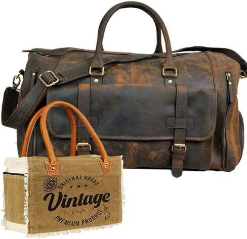 Leather Duffel Bag Overnight Travel Weekend Carryon With Leather Tote Bag in Kuwait