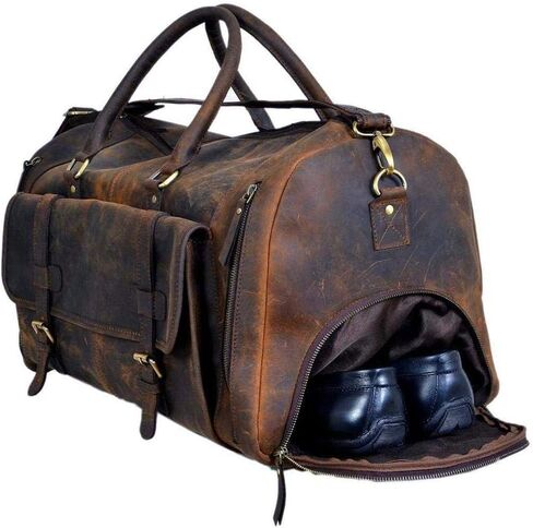 Leather Duffel Bag Overnight Travel Weekend Carryon With Leather Tote Bag in Kuwait