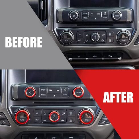 Enovorld Interior Decorated Button Knob Covers Compatible with Chevy Silverado & GMC Sierra 2014 2015 2016 2017 2018, 4WD Temp Air Conditioner AC Switch Audio CD Aluminum Alloy Knob Ring (Red,8pcs) in Saudi Arabia