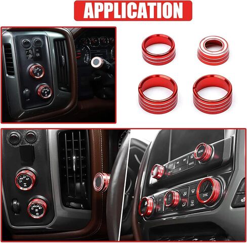 Enovorld Interior Decorated Button Knob Covers Compatible with Chevy Silverado & GMC Sierra 2014 2015 2016 2017 2018, 4WD Temp Air Conditioner AC Switch Audio CD Aluminum Alloy Knob Ring (Red,8pcs) in Saudi Arabia