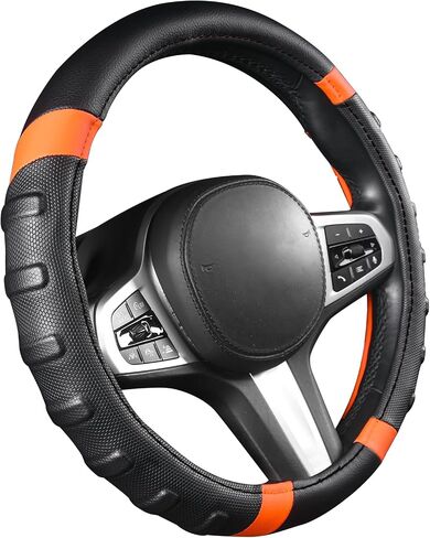 AUTOYOUTH car Steering Wheel Cover, Anti-slip Microfiber Leather Universal Fit for Car, SUV, Truck Heavy Duty, Anti-Slip, Excellent Grip Standard Size 15 inch, Orange/Black (BLACK) in Saudi Arabia