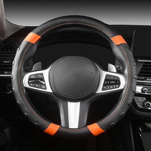 AUTOYOUTH car Steering Wheel Cover, Anti-slip Microfiber Leather Universal Fit for Car, SUV, Truck Heavy Duty, Anti-Slip, Excellent Grip Standard Size 15 inch, Orange/Black (BLACK) in Saudi Arabia
