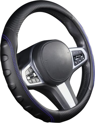 AUTOYOUTH car Steering Wheel Cover, Anti-slip Microfiber Leather Universal Fit for Car, SUV, Truck Heavy Duty, Anti-Slip, Excellent Grip Standard Size 15 inch, Orange/Black (BLACK) in Saudi Arabia