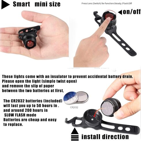 قطعتان من ضوء خلفي للدراجة مزود بشريط صغير مزود بمصابيح LED للدراجة الصغيرة، رؤية 180 درجة - أمان من جميع الجوانب in Kuwait