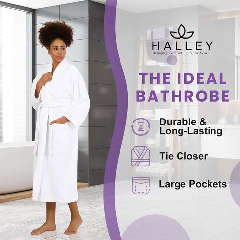 HALLEY Luxury Bathrobe for Women & Men, Shawl Collar Spa Bath Robes Terry Cotton Ultra Soft Shower Robe with Pockets in Saudi Arabia