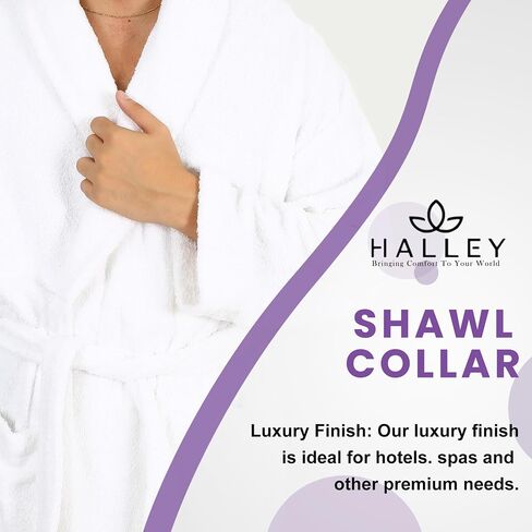 HALLEY Luxury Bathrobe for Women & Men, Shawl Collar Spa Bath Robes Terry Cotton Ultra Soft Shower Robe with Pockets in Saudi Arabia
