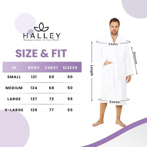 HALLEY Luxury Bathrobe for Women & Men, Shawl Collar Spa Bath Robes Terry Cotton Ultra Soft Shower Robe with Pockets in Saudi Arabia