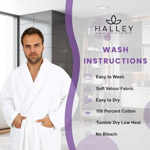 HALLEY Luxury Bathrobe for Women & Men, Shawl Collar Spa Bath Robes Terry Cotton Ultra Soft Shower Robe with Pockets in Saudi Arabia