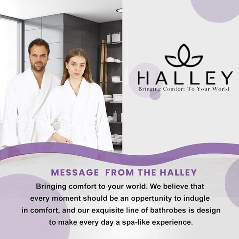 HALLEY Luxury Bathrobe for Women & Men, Shawl Collar Spa Bath Robes Terry Cotton Ultra Soft Shower Robe with Pockets in Saudi Arabia