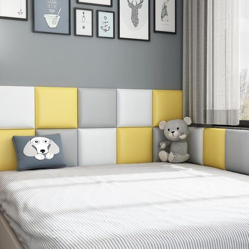 Anti-Collision Wall Padding for Kids, 11.8" X 11.8" Upholstered Wall Panels Headboard, Peel and Stick 3D Wall Panel, Tatami Nursery Playroom Protection Wall Stickers (Yellow, 4) in Saudi Arabia