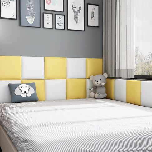 Anti-Collision Wall Padding for Kids, 11.8" X 11.8" Upholstered Wall Panels Headboard, Peel and Stick 3D Wall Panel, Tatami Nursery Playroom Protection Wall Stickers (Yellow, 4) in Saudi Arabia
