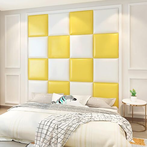 Anti-Collision Wall Padding for Kids, 11.8" X 11.8" Upholstered Wall Panels Headboard, Peel and Stick 3D Wall Panel, Tatami Nursery Playroom Protection Wall Stickers (Yellow, 4) in Saudi Arabia
