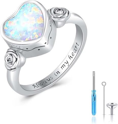 خاتم جرة القلب للرماد 925 من الفضة الاسترليني الوردي أوبال حرق جرة الجرة يحمل رمادًا تذكاريًا محبوبًا مجوهرات رماد تذكارية للنساء والفتيات مقاس 7-9 in Kuwait