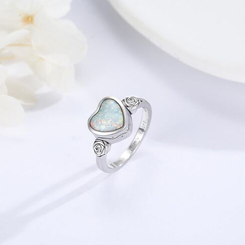 خاتم جرة القلب للرماد 925 من الفضة الاسترليني الوردي أوبال حرق جرة الجرة يحمل رمادًا تذكاريًا محبوبًا مجوهرات رماد تذكارية للنساء والفتيات مقاس 7-9 in Kuwait