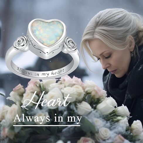 خاتم جرة القلب للرماد 925 من الفضة الاسترليني الوردي أوبال حرق جرة الجرة يحمل رمادًا تذكاريًا محبوبًا مجوهرات رماد تذكارية للنساء والفتيات مقاس 7-9 in Kuwait