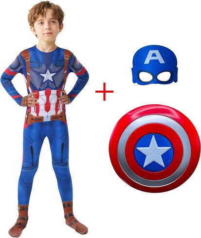 زي الهالوين التنكري للأطفال بدلة رأس البطل الخارق قابلة للفصل مجموعة ملابس داخلية عالية التمدد in Kuwait