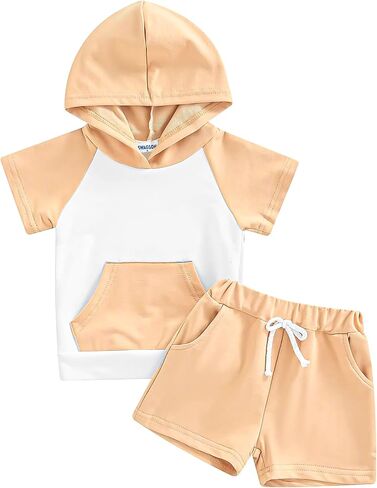 Toddler Baby Boy Clothes Spring Summer Set Short Sleeve Hooded T-Shirt Top Shorts Set Casual Play Outfit in Saudi Arabia