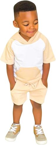 Toddler Baby Boy Clothes Spring Summer Set Short Sleeve Hooded T-Shirt Top Shorts Set Casual Play Outfit in Saudi Arabia