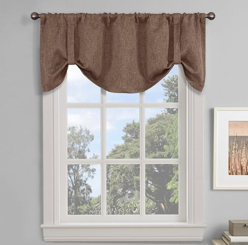 Valances for Windows Farmhouse Style Kitchen Valance Curtains Linen Textured Tie Up Balloon Valances,52x20 inch,Brown 2Pack in Saudi Arabia
