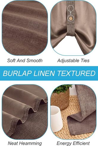 Valances for Windows Farmhouse Style Kitchen Valance Curtains Linen Textured Tie Up Balloon Valances,52x20 inch,Brown 2Pack in Saudi Arabia