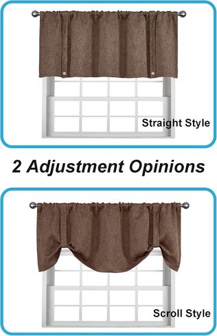 Valances for Windows Farmhouse Style Kitchen Valance Curtains Linen Textured Tie Up Balloon Valances,52x20 inch,Brown 2Pack in Saudi Arabia