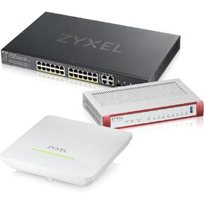 Zyxel USGFLEX200H Starter Kit, WiFi 7 BE6500 Access Point, 24-Port PoE+ Smart Switch, 6.5 Gbps UTM Security Firewall with Gold Security Pack, High-Performance Cloud-Managed Network for Offices Up to 1 in Kuwait