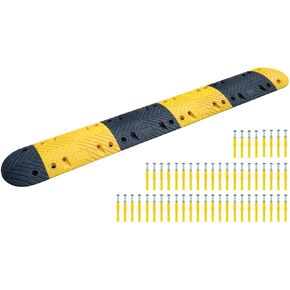 Pittman 8 ft XPT Eco Speed Bump Kit with Cable Channel, Heavy Duty Plastic-Rubber Reflective Black/Yellow Modular 96" Traffic Hump for Asphalt, Concrete, Includes Mounting Hardware - 20 Bolts (755673) in Kuwait