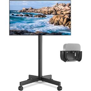 عربة تلفزيون متنقلة حامل أرضي متدحرج مع تلفزيون Apple/Roku Ultra Mount لشاشات LCD LED OLED 4K مقاس 23-60 بوصة وأجهزة تلفزيون ذكية يصل وزنها إلى 88 رطلاً، حامل عربة معدني خارجي قابل للتعديل للارتفاع وحامل إمالة للمكتب المنزلي in Kuwait