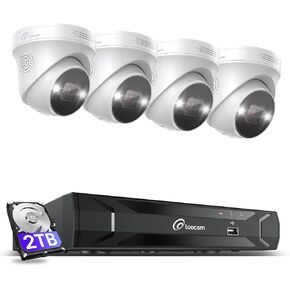 نظام كاميرا أمان Loocam POE 4K - 4 قطع كاميرات IP Dome رؤية ليلية ملونة، نظام أمان NVR 8CH 8MP مع محرك أقراص ثابتة 2 تيرابايت، صوت ثنائي الاتجاه، اكتشاف الشخص/المركبة بالذكاء الاصطناعي لنظام كاميرا تسجيل 24/7 in Kuwait