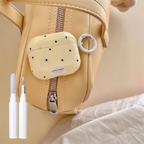 حافظة inewateri لأجهزة AirPods 4، تصميم جمالي عتيق بنمط منقط لطيف مع سلسلة مفاتيح، حافظة واقية ناعمة من مادة TPU مع مجموعة أدوات تنظيف للفتيات والنساء لأجهزة Airpods 4 - أصفر in Kuwait
