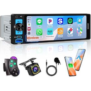 أجهزة استقبال ستيريو للسيارة مقاس 6.5 بوصات مع Apple CarPlay اللاسلكي، وشاشة IPS تعمل باللمس 1280 × 452، وبلوتوث 5.2، وراديو السيارة FM AM، وكاميرا احتياطية، وشحن سريع USB من النوع C، وAndroid Auto، ونظام تحديد المواقع العالمي (GPS)، وSWC in Kuwait