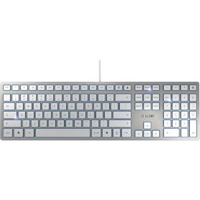 CHERRY KC 6000، لوحة مفاتيح بتصميم نحيف، تخطيط الاتحاد الأوروبي (QWERTY)، سلكي (منفذ USB-A)، مفاتيح هادئة، ملصق متين، فضي (متجدد) in Kuwait