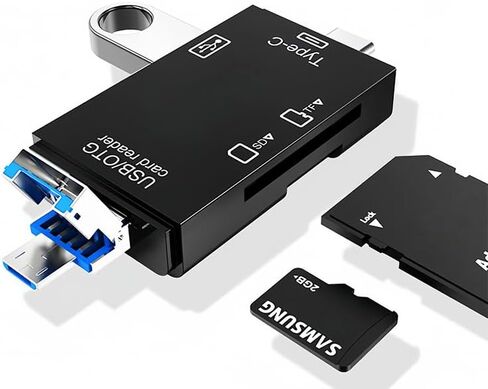 6 in 1 SD Card Reader with USB3.0, Type-C, Micro USB, Memory Card Adapter for SD, TF, USB Adapter for Phone, Tablet, Computer, Laptop, Camera, PC, 2.9"×1"×0.4", White in Kuwait