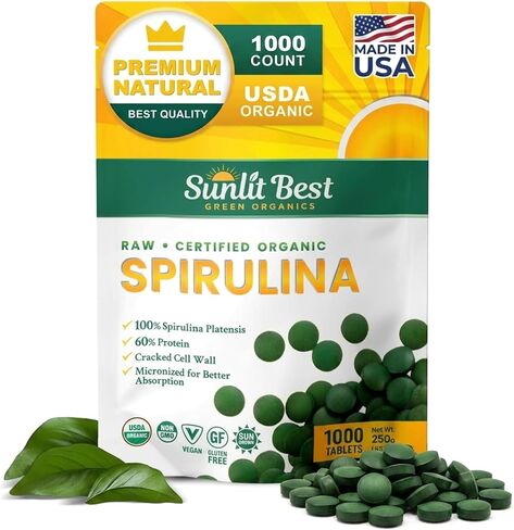 Sunlit Best USDA Organic Spirulina Powder - Blue-Green Algae, Raw & Vegan Source of Protein & Chlorophyll | Non-GMO & Gluten-Free Superfood Energy Drink | Gut Health & Immune Support Supplement, 8 oz in Saudi Arabia