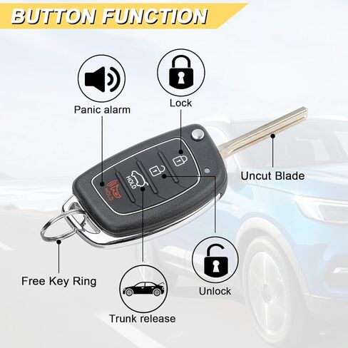 Vurkcy Key Fob Replacement for 2014-2017 Hyundai Sonata Car Keyless Entry Remote Control, TQ8-RKE-4F16, 4 Buttons in Kuwait