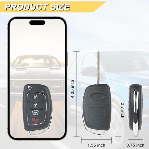 Vurkcy Key Fob Replacement for 2014-2017 Hyundai Sonata Car Keyless Entry Remote Control, TQ8-RKE-4F16, 4 Buttons in Kuwait