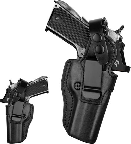 Leather Holster for 1911 5", 4.25" & 4" Barrel with Rail and No Rail – IWB and OWB Convertible, Optic-Ready, Compatible with Kimber, Colt, Tisas, S&W, Springfield, Ruger & More, Ambidextrous, Black in Kuwait