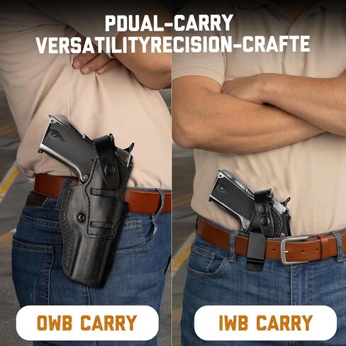 Leather Holster for 1911 5", 4.25" & 4" Barrel with Rail and No Rail – IWB and OWB Convertible, Optic-Ready, Compatible with Kimber, Colt, Tisas, S&W, Springfield, Ruger & More, Ambidextrous, Black in Kuwait
