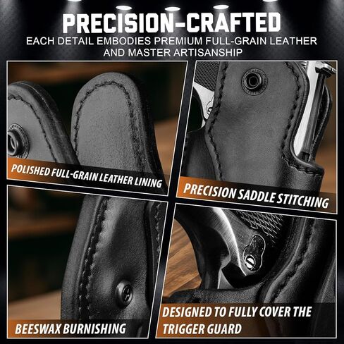 Leather Holster for 1911 5", 4.25" & 4" Barrel with Rail and No Rail – IWB and OWB Convertible, Optic-Ready, Compatible with Kimber, Colt, Tisas, S&W, Springfield, Ruger & More, Ambidextrous, Black in Kuwait