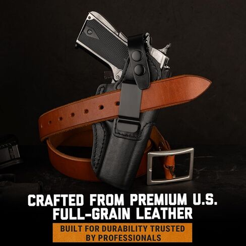 Leather Holster for 1911 5", 4.25" & 4" Barrel with Rail and No Rail – IWB and OWB Convertible, Optic-Ready, Compatible with Kimber, Colt, Tisas, S&W, Springfield, Ruger & More, Ambidextrous, Black in Kuwait