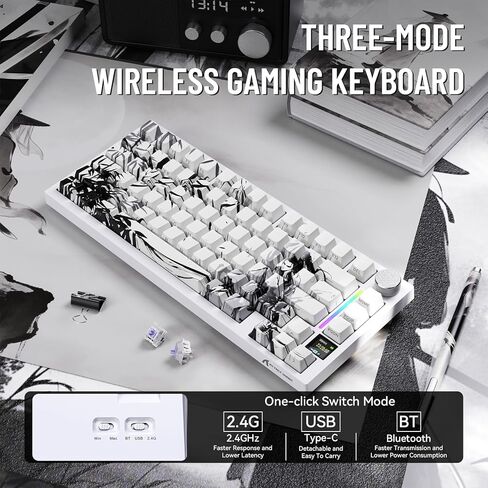 ATTACK SHARK X820ULTRA Wireless Gaming Mechanical Keyboard with TFT Smart Display&Knob,Side Printed PBT,Gasket Mounted 75% TKL Keyboard,BT5.0/2.4GHz/USB-C,RGB Black Warrior in Kuwait