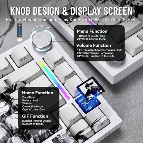 ATTACK SHARK X820ULTRA Wireless Gaming Mechanical Keyboard with TFT Smart Display&Knob,Side Printed PBT,Gasket Mounted 75% TKL Keyboard,BT5.0/2.4GHz/USB-C,RGB Black Warrior in Kuwait