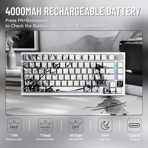 ATTACK SHARK X820ULTRA Wireless Gaming Mechanical Keyboard with TFT Smart Display&Knob,Side Printed PBT,Gasket Mounted 75% TKL Keyboard,BT5.0/2.4GHz/USB-C,RGB Black Warrior in Kuwait