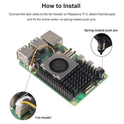 ZDE ZP536 Active Cooler for Raspberry Pi 5 Aluminum Heatsink Temperature Controlled Blower PWM Cooling Fan with Thermal Pads for Raspberry Pi 5 2GB 4GB 8GB 16GB in Saudi Arabia