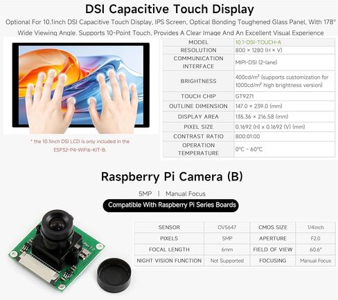لوحة تطوير ESP32-P4-WIFI6 مع رأس ملحوم مسبقًا، استنادًا إلى ESP32-P4 وESP32-C6، تدعم Wi-Fi 6 وBLE 5، وتدعم تفاعل الكلام AI (مع كاميرا ومكبر صوت OV5647، 6 عناصر) in Kuwait