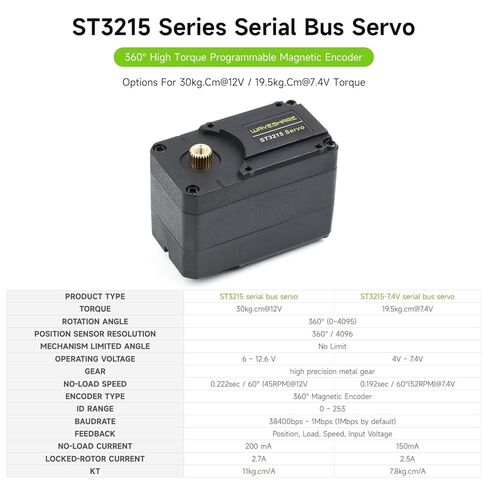 Waveshare ST3215 Series Serial Bus Servo, High Precision and Torque, with Programmable 360 Degrees Magnetic Encoder, Two-Way Feedback, Servo/Motor Mode Switchable, 19.5kg.cm@7.4V Torque in Kuwait
